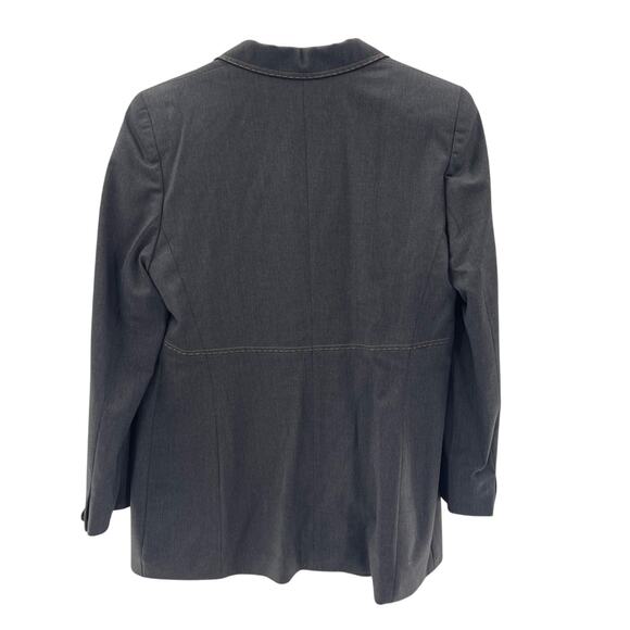 Escada Margaretha Ley Wool Contrast Stitch Denim Look Gray 2 Button Blazer US 12 - Picture 7 of 10